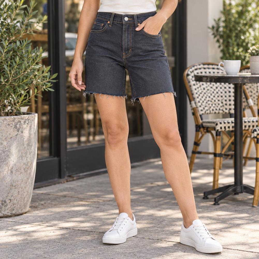NEW PacSun Womens 23 High Rise Longline Denim Shorts Dark Wash Raw Hem NWT